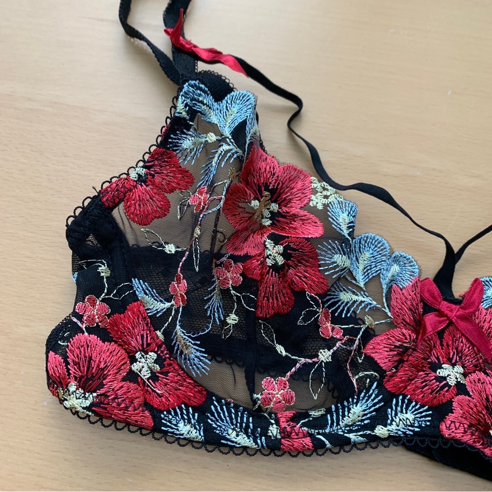 Floral Embroidered Lace Bralette & Underwear set - Boho Garden Girl Coquette